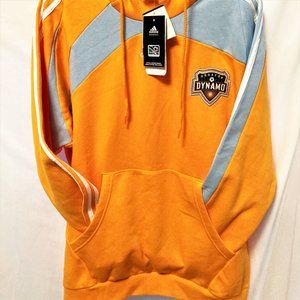 NWT Adidas Sweatshirt MLS Huston Dynamo Official Men L Gold Blue Hooded 79878